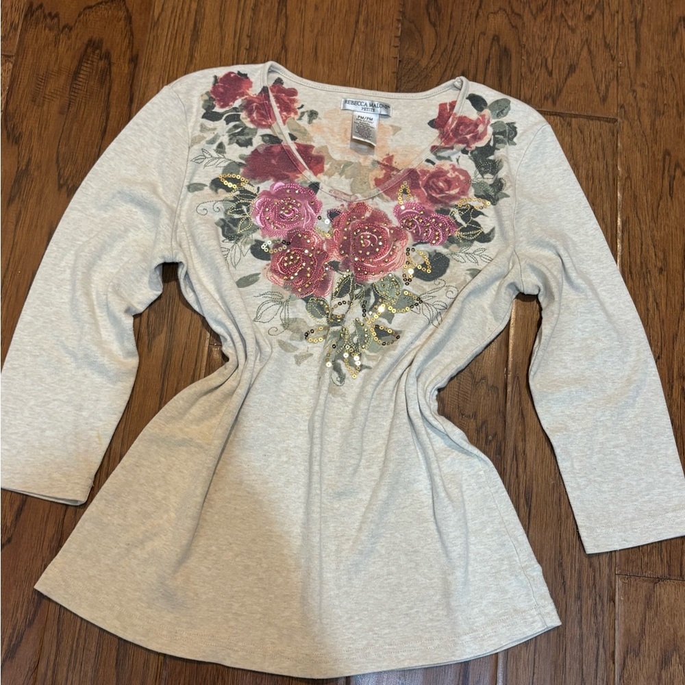 Rebecca Malone Petite Floral Embellished Top PM